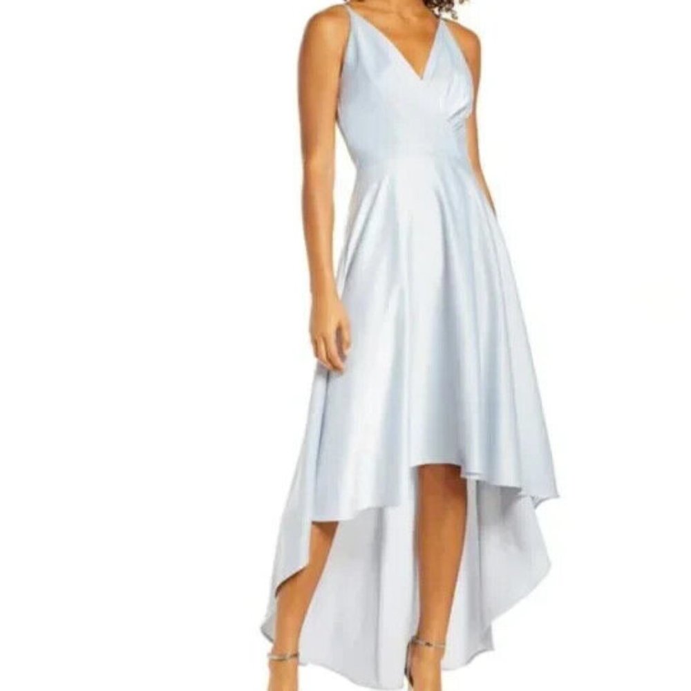 Chi Chi London Sz 8 Blue High/Low Dress Ivy Satin Gown Party Wedding Bridesmaid